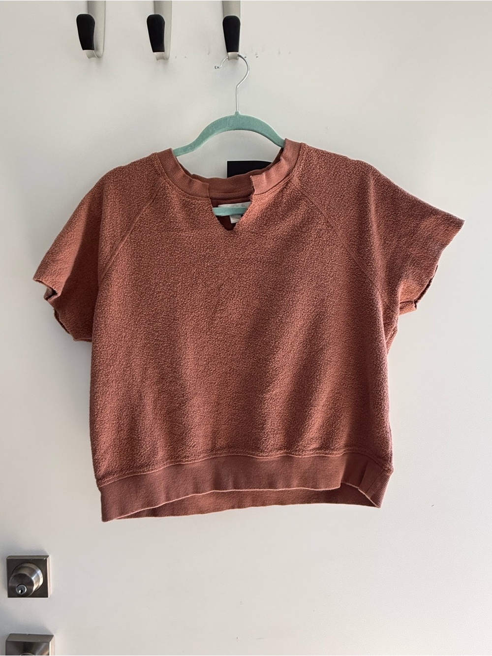 Spiritual Gangster Short-Sleeve Notch Sweatshirt in Rusty Rose